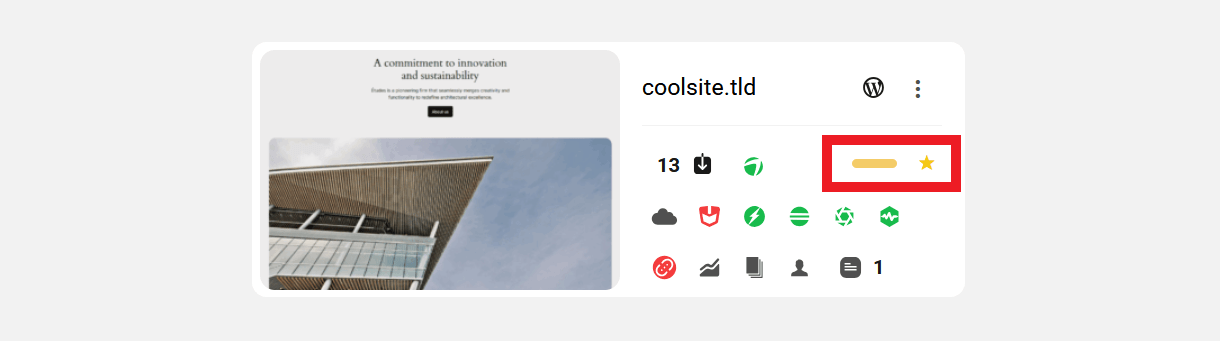 Favorites icon in My Sites grid view