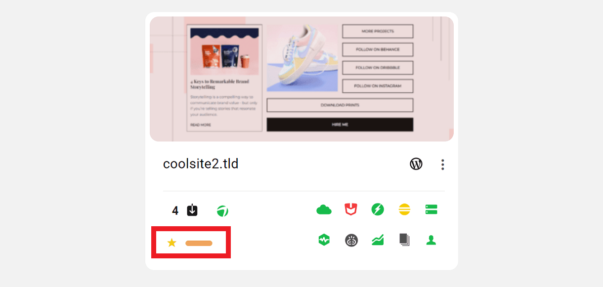 Favorites icon in My Sites grid view