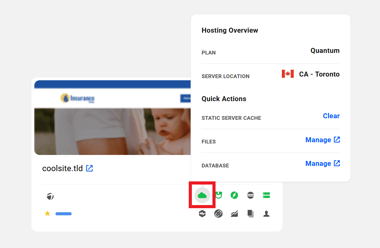 Hosting icon in My Sites grid view