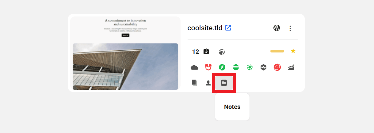 Site Notes icon in My Sites grid view