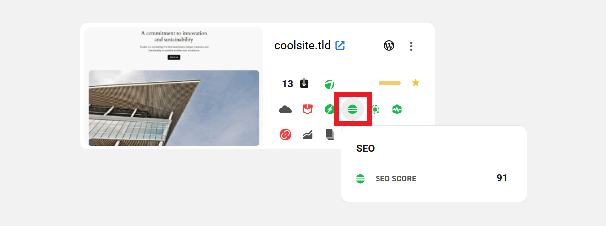 SEO icon in My Sites grid view
