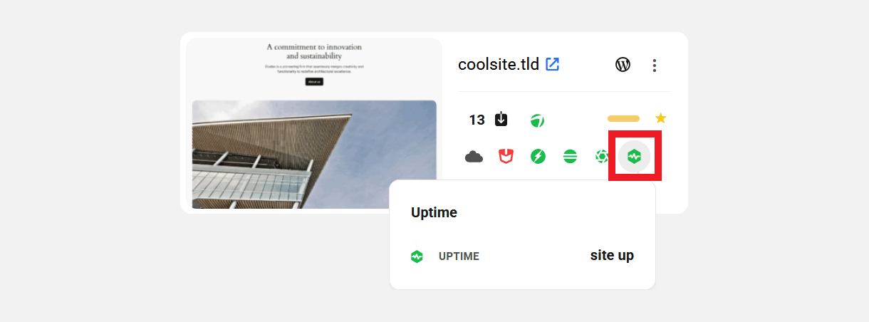 Uptime icon in My Sites grid view