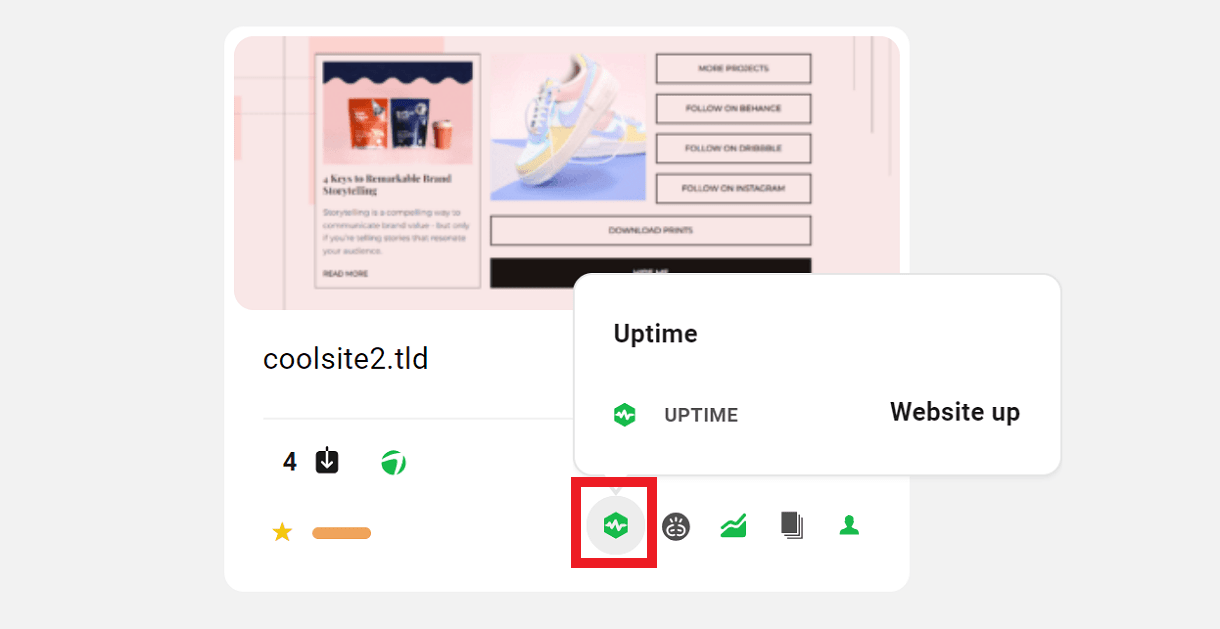 Uptime icon in My Sites grid view