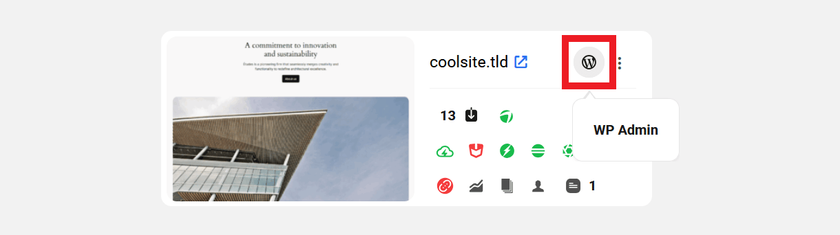 WP-Admin icon in My Sites grid view