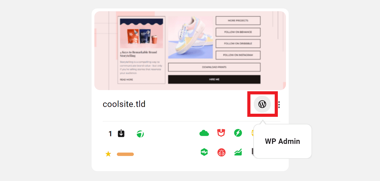 WP-Admin icon in My Sites grid view