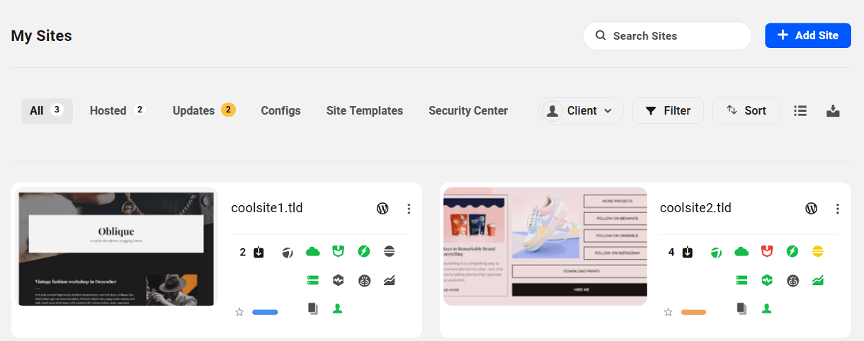 My Sites grid view in the Hub