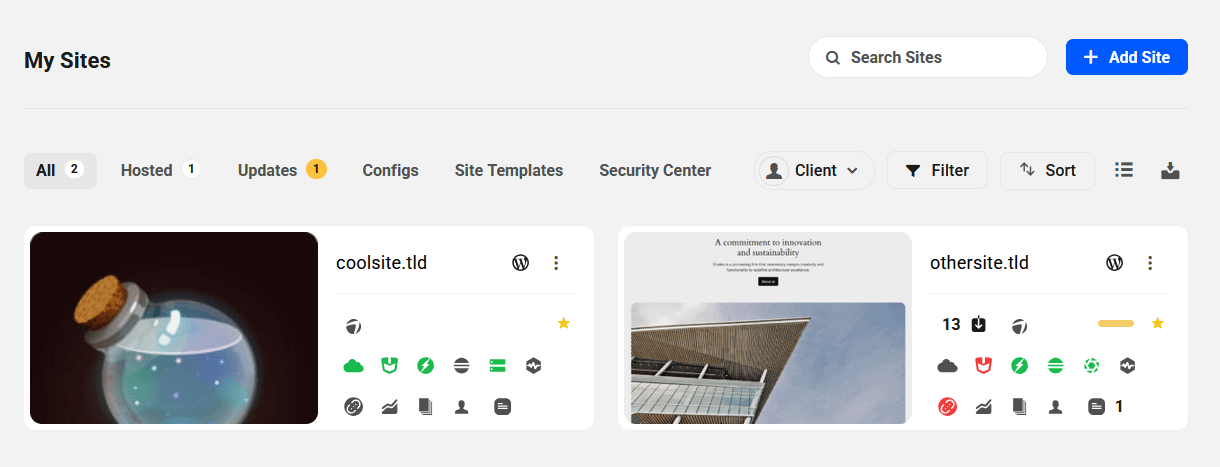 My Sites grid view in the Hub