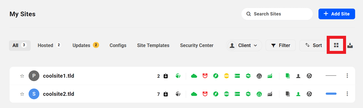 Toggle on grid view in the sites list