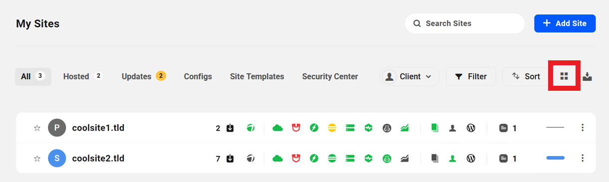 Toggle on grid view in the sites list