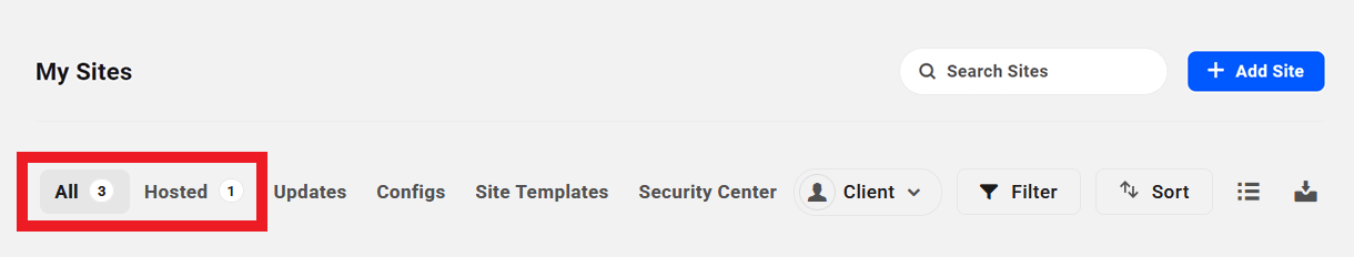 Filter hosted sites on the My Sites screen in The Hub