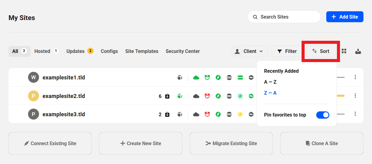 Sort sites on the My Sites screen in The Hub