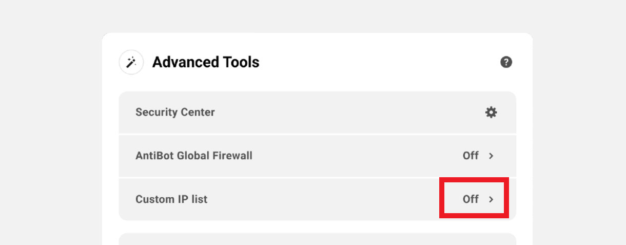 Activate Custom IP List on an unlimited hosting server from a site's Security tab in The Hub