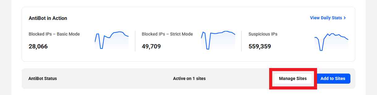 View sites where AntiBot is active