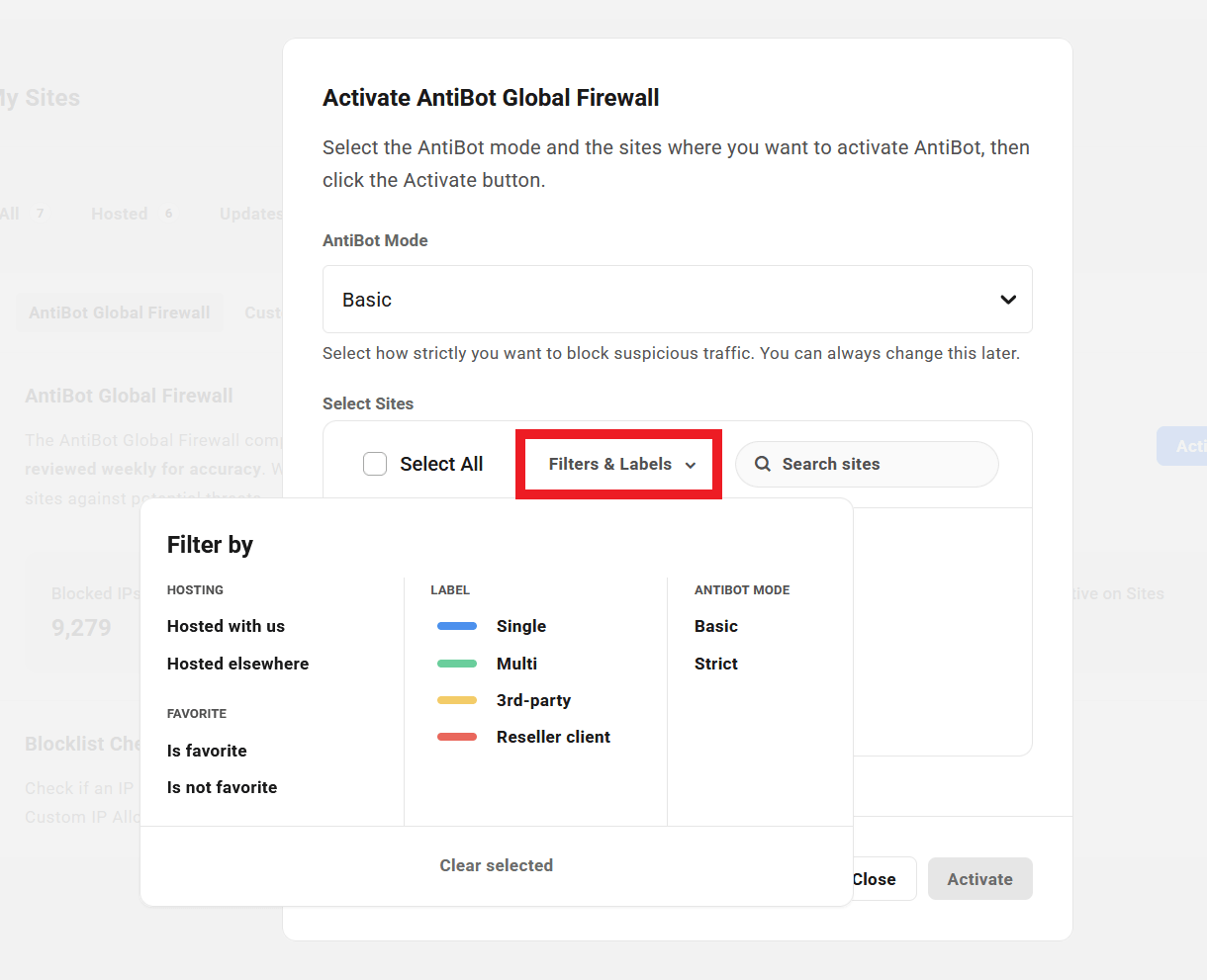 Activate AntiBot on selected filtered sites