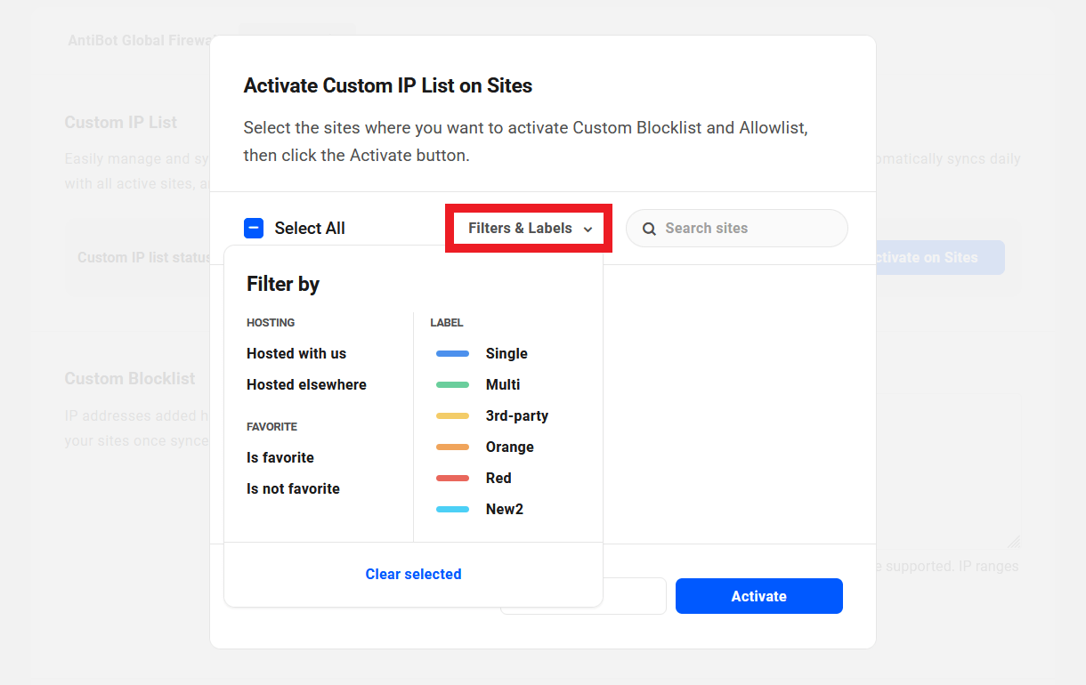 Activate the Custom IP List on selected filtered sites