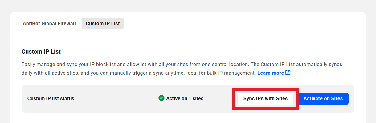 Sync the Custom IP List with sites