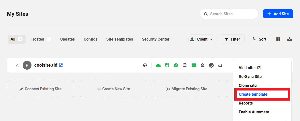 Create a template from a site in The Hub