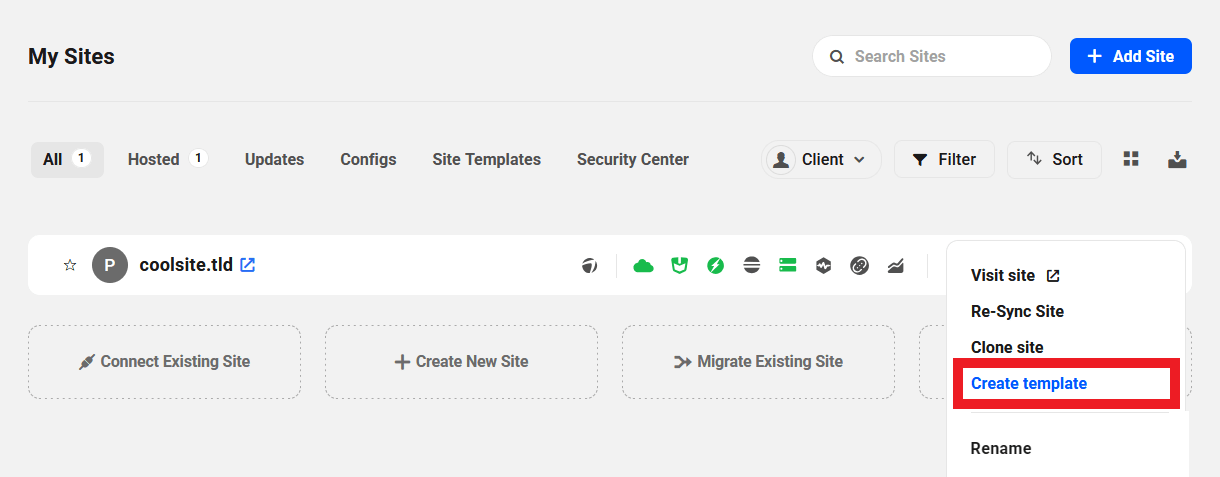 Create a template from a site in The Hub