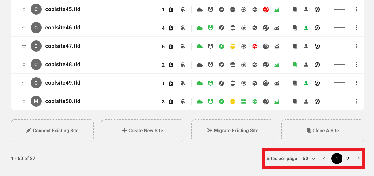 My Sites navigating pagination