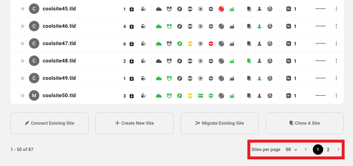 My Sites navigating pagination