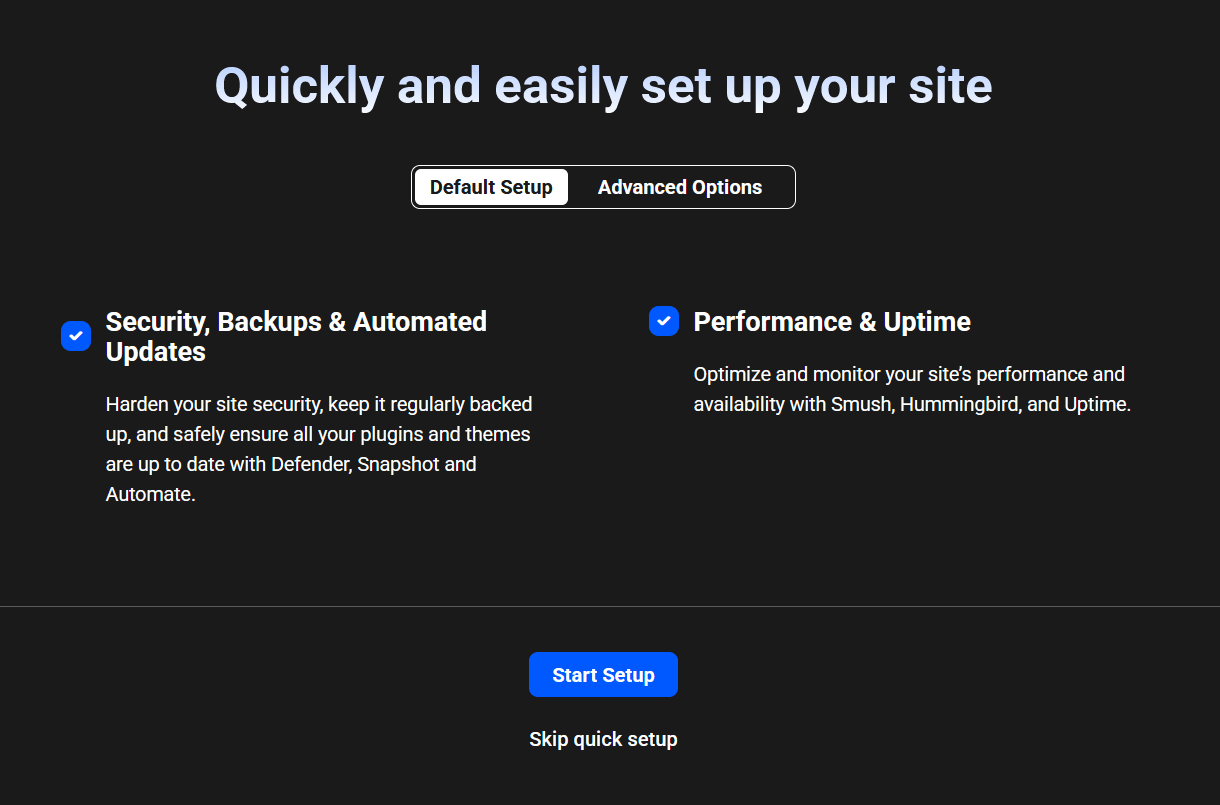 Quick Setup wizard in The Hub