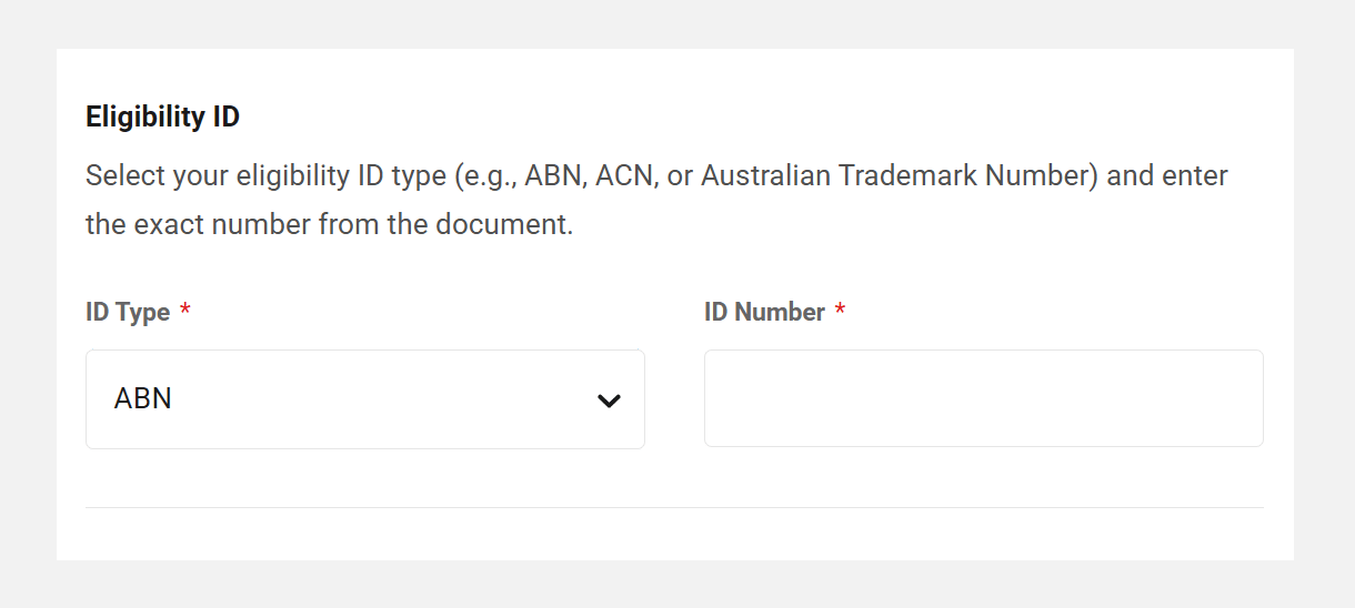Eligibility ID required to register a .au domain in the Hub