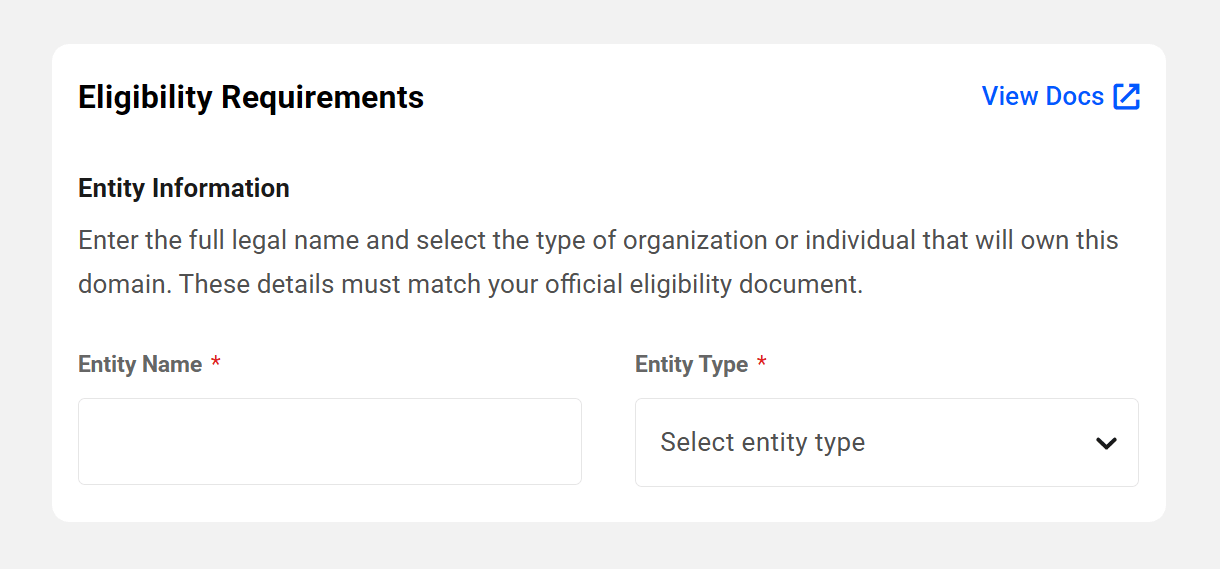 Entity Information required to register a .au domain in the Hub