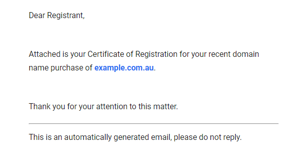 Email - .AU Certificate of Registration