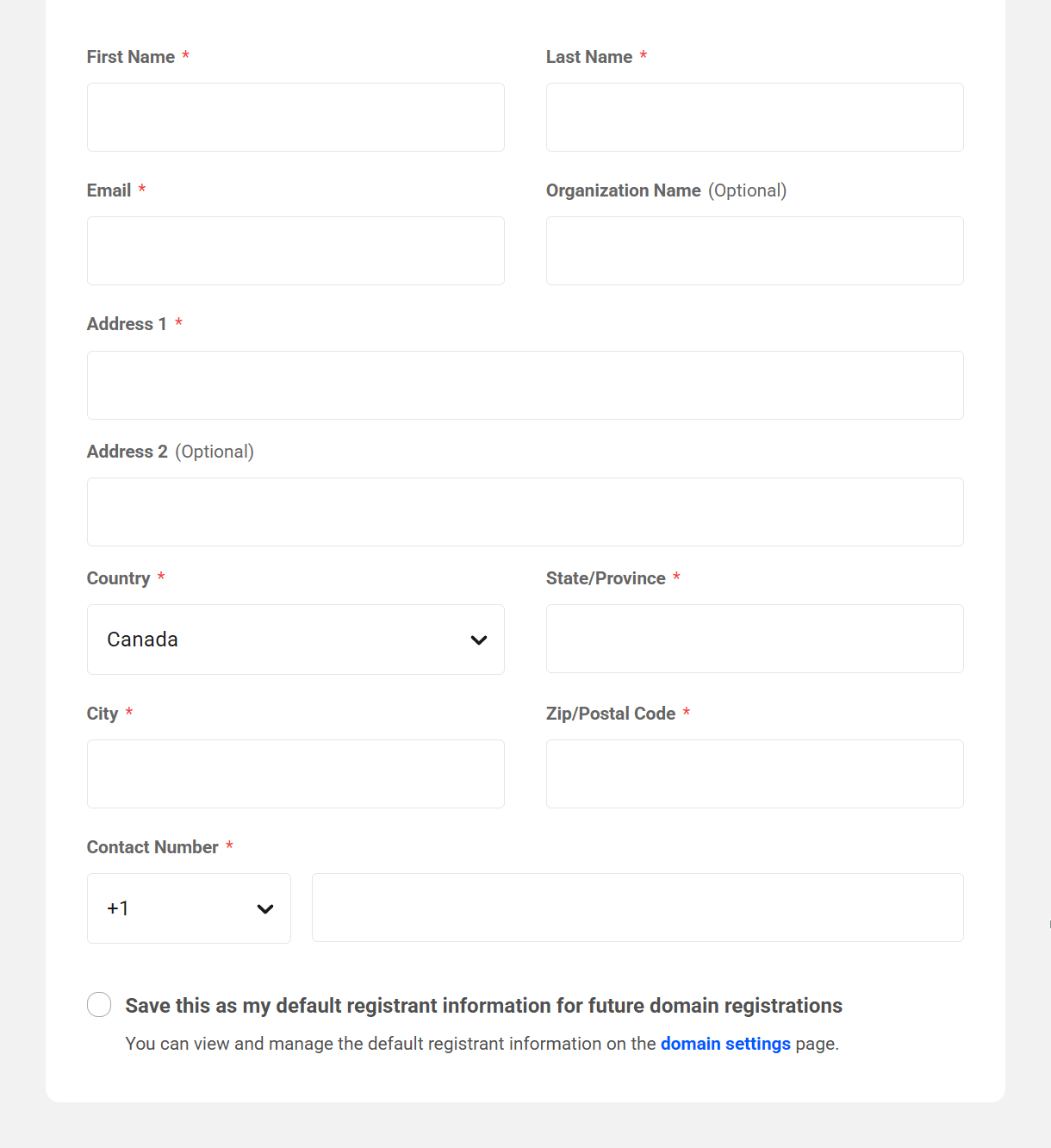 Owner contact information required to register a domain in The Hub