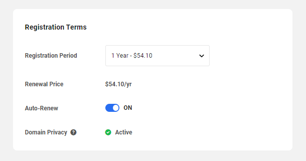 Registration terms required to register a domain in the Hub