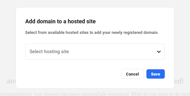 Select the site to connect a registered domain to in the Hub