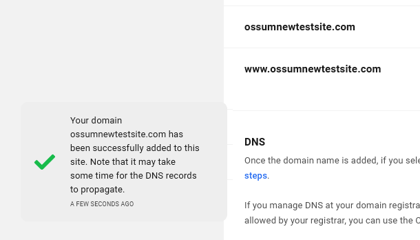 Registered domain connected to a hosted site in the Hub