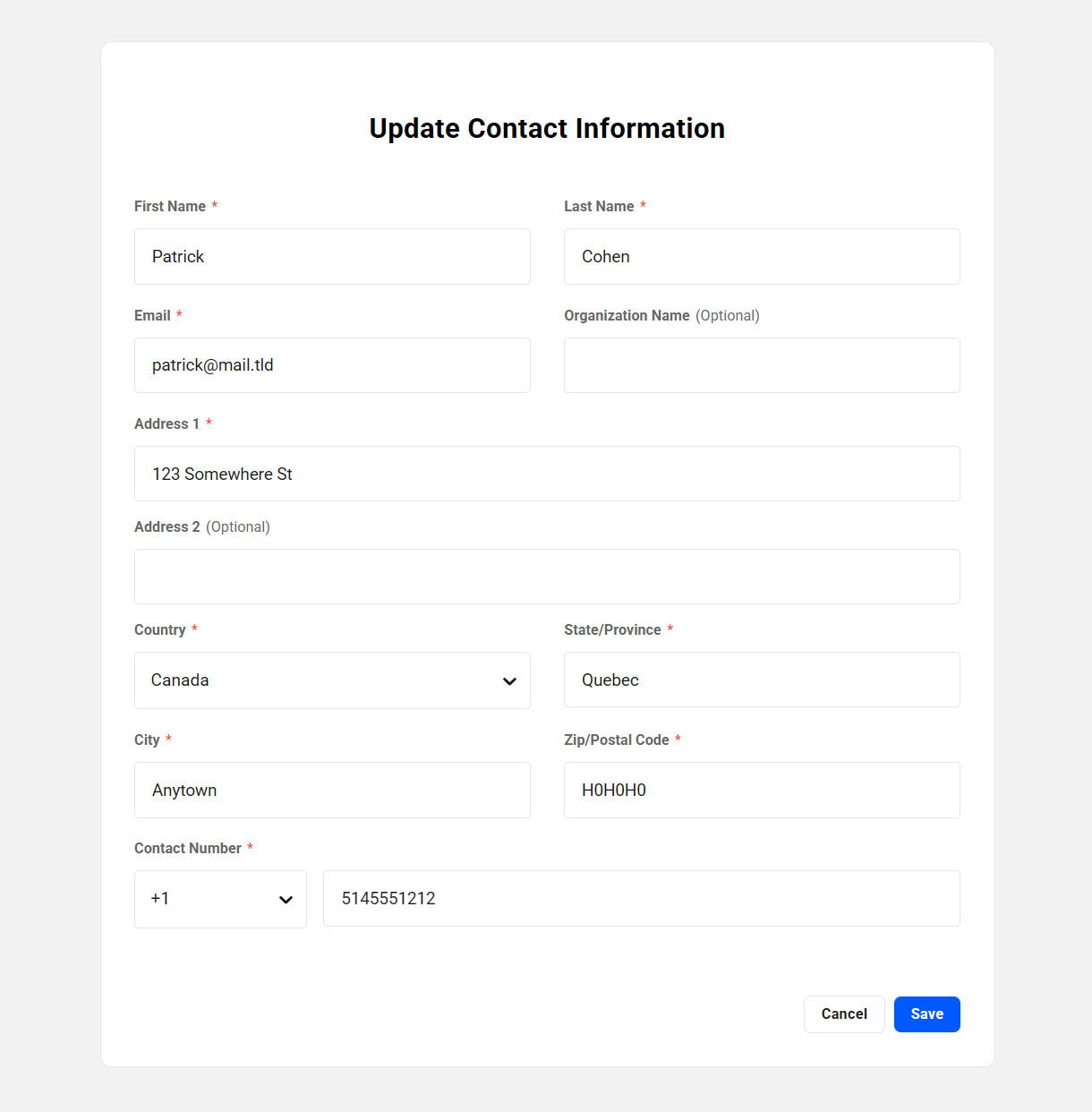 Update contact information for a domain registered in The Hub