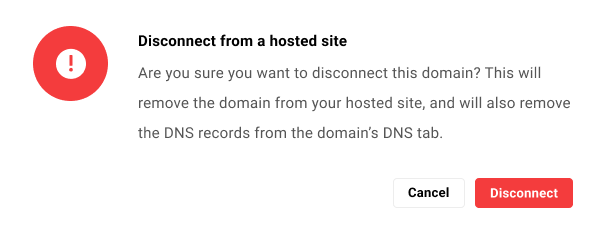 Confirm disconnect a registered domain from a hosted site in the Hub