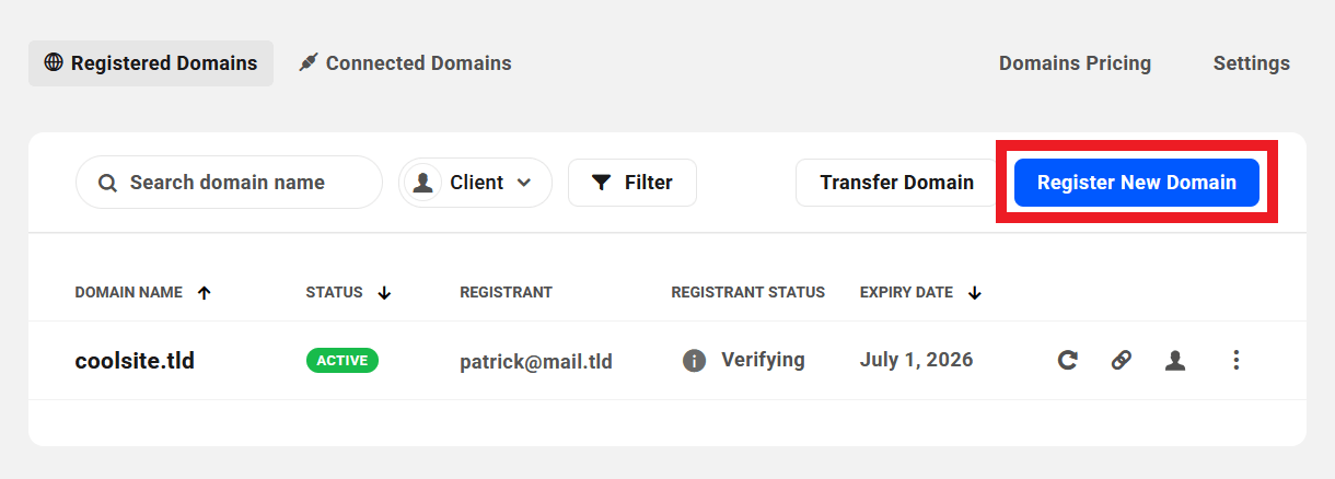 Register a new domain in your Hub