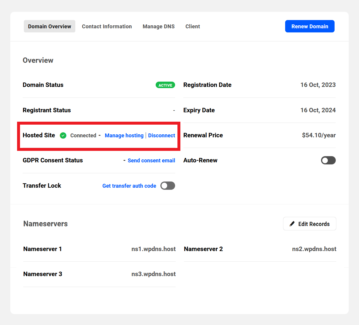 Disconnect a registered domain from a hosted site in the Hub