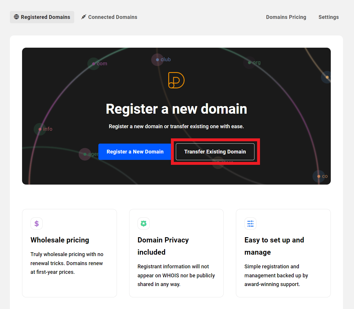 Transfer an existing domain to WPMU DEV