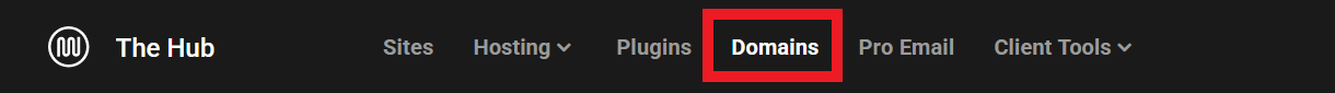 Domains item in the Hub main menu