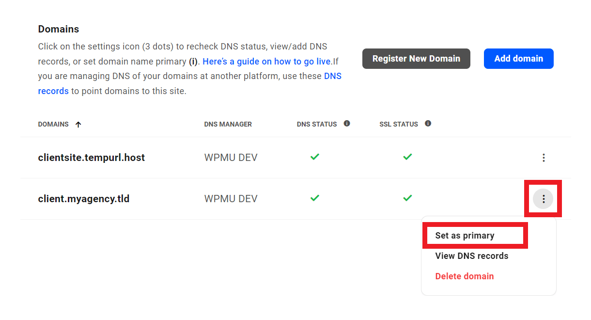 Set a domain as primary in the Hub