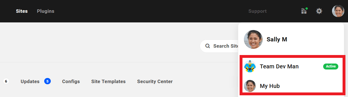 Team account switcher in the Hub