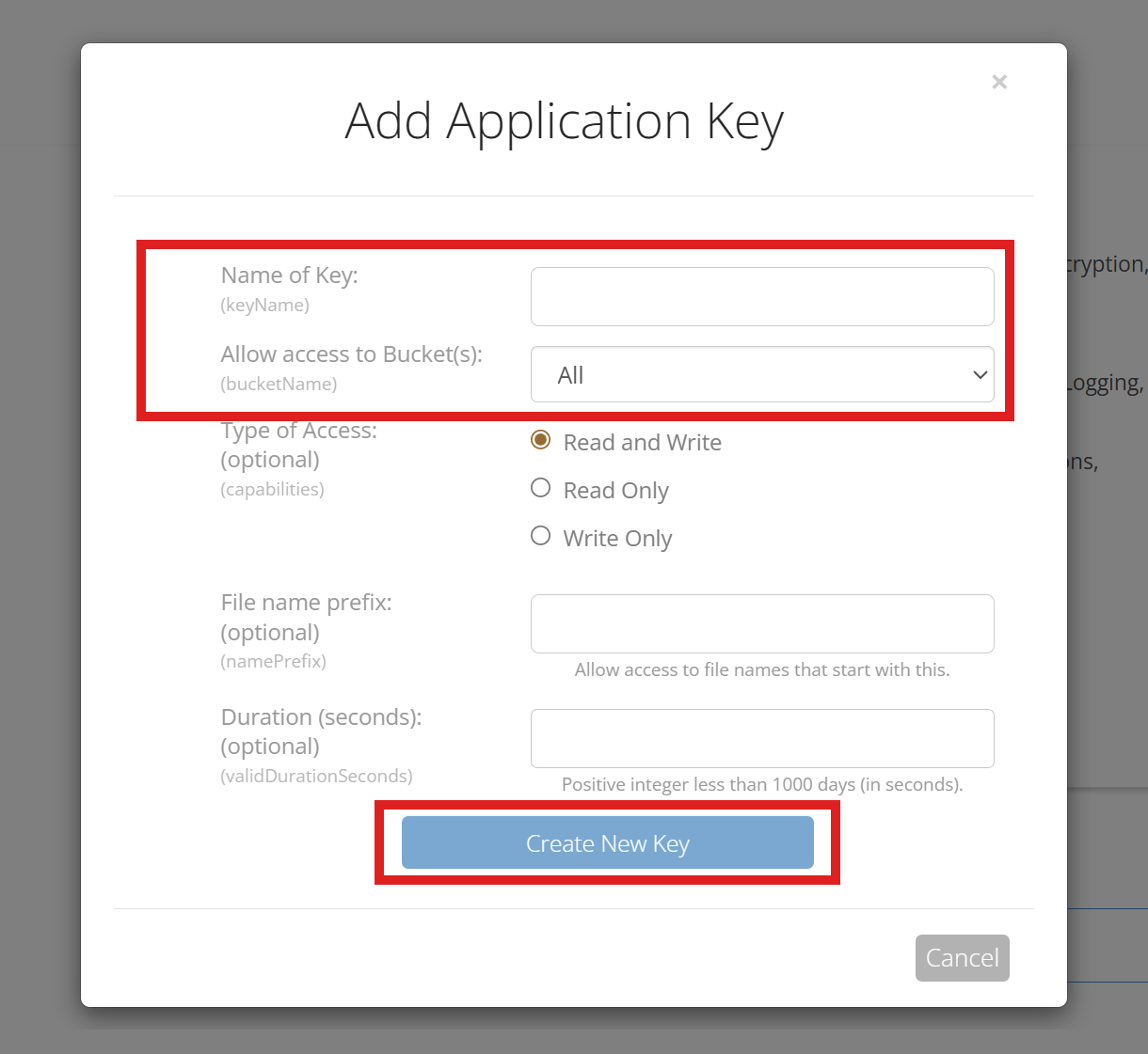 Create an app at Backblaze for Snapshot destination