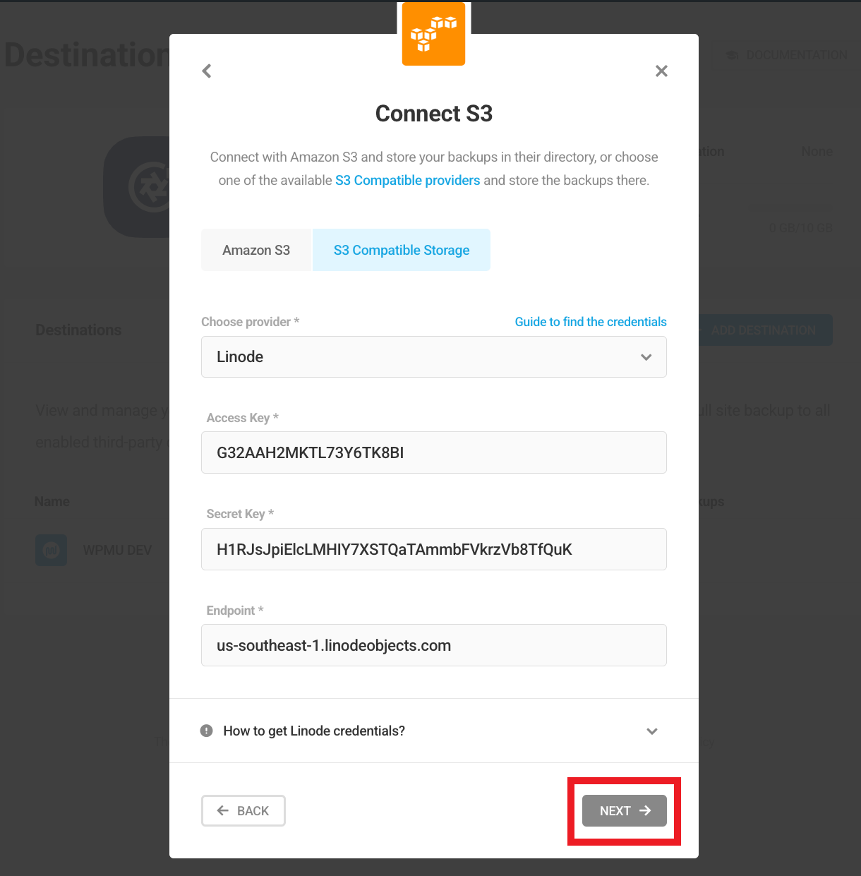 Add Linode credentials