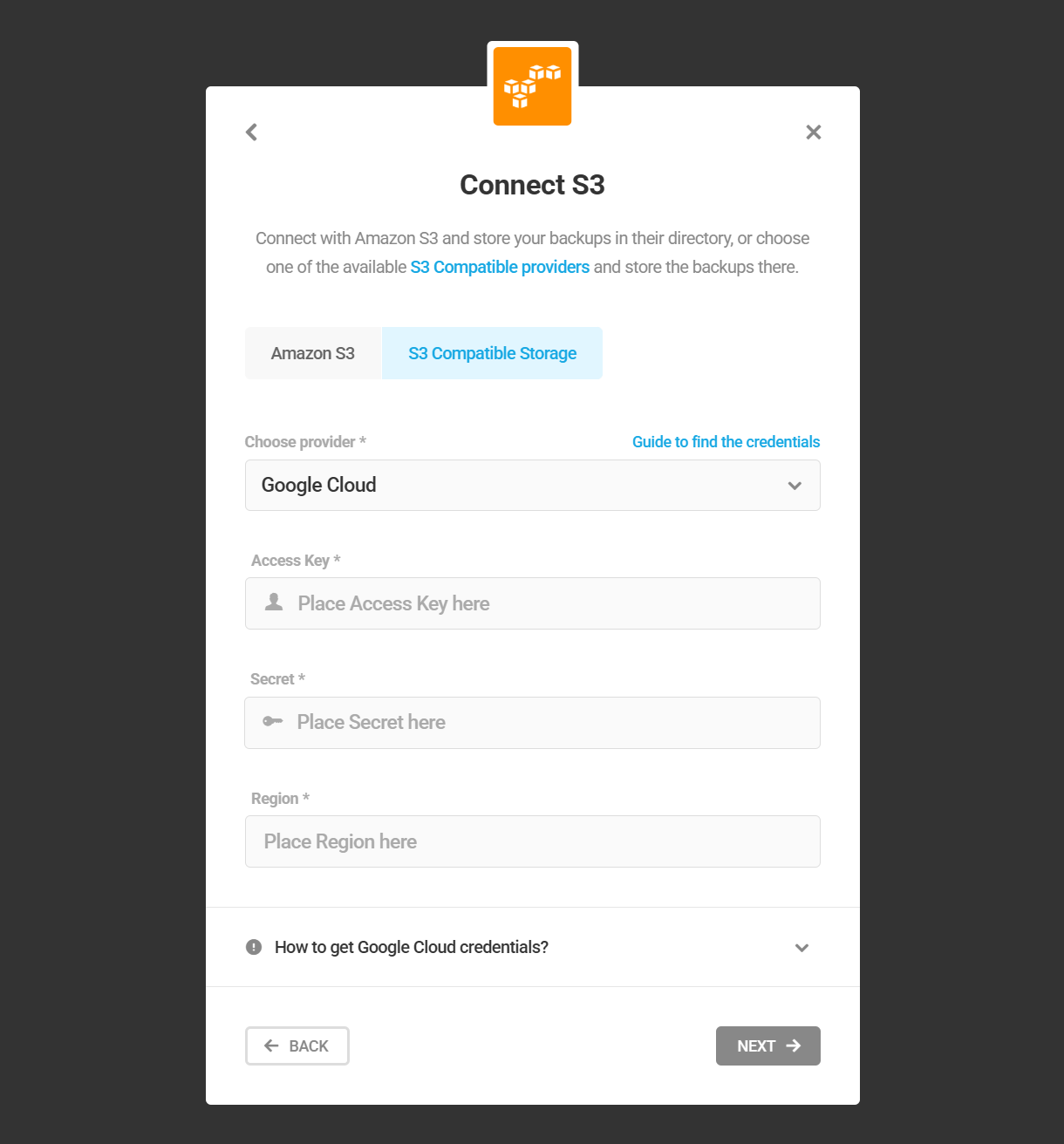 Google Cloud credentials needed to connect