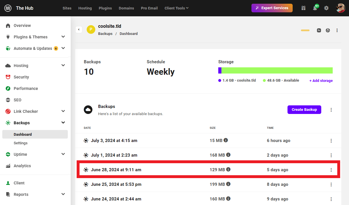 Get a Snapshot backup in the Hub
