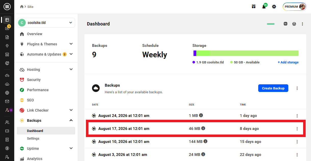 Get a Snapshot backup in the Hub