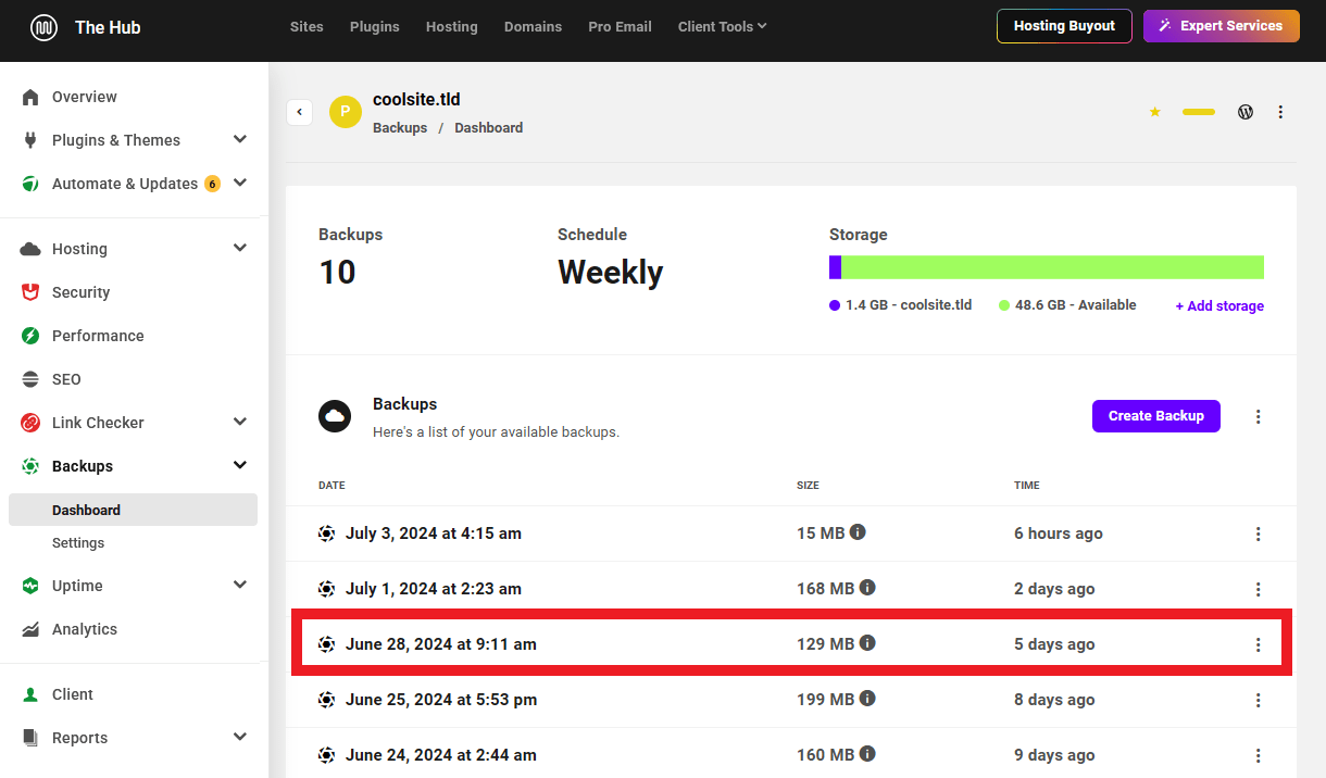 Get a Snapshot backup in the Hub