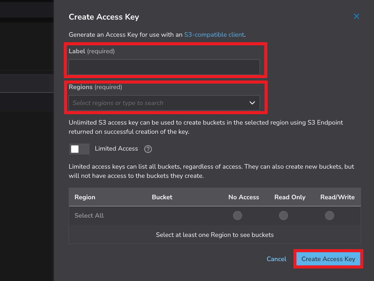 Adding the access key details