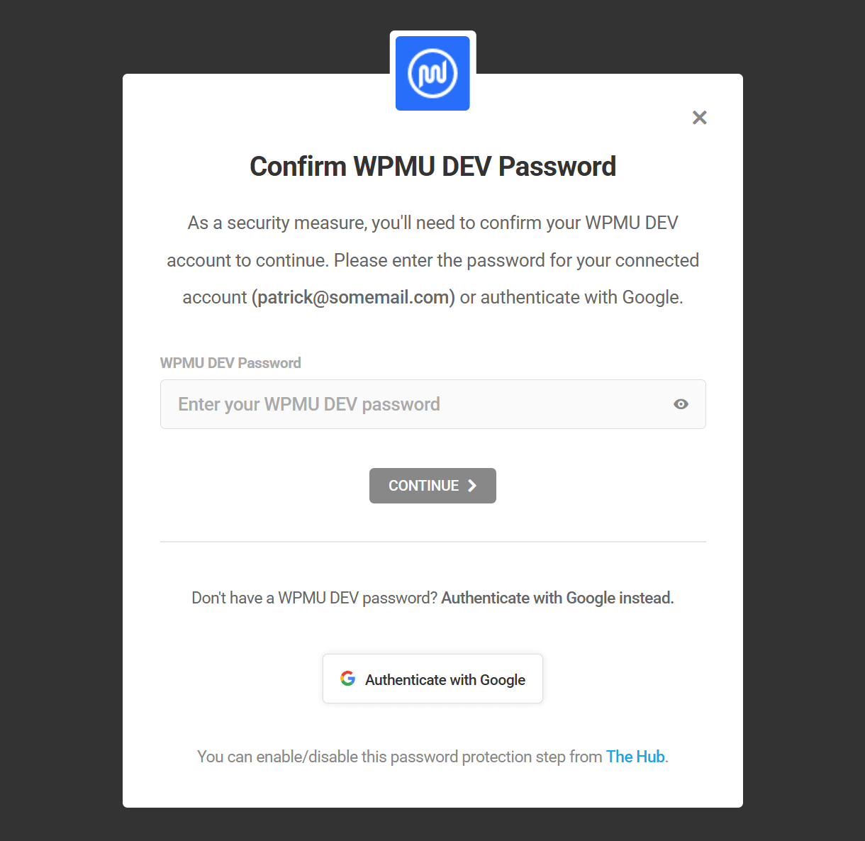 Confirm WPMU DEV password
