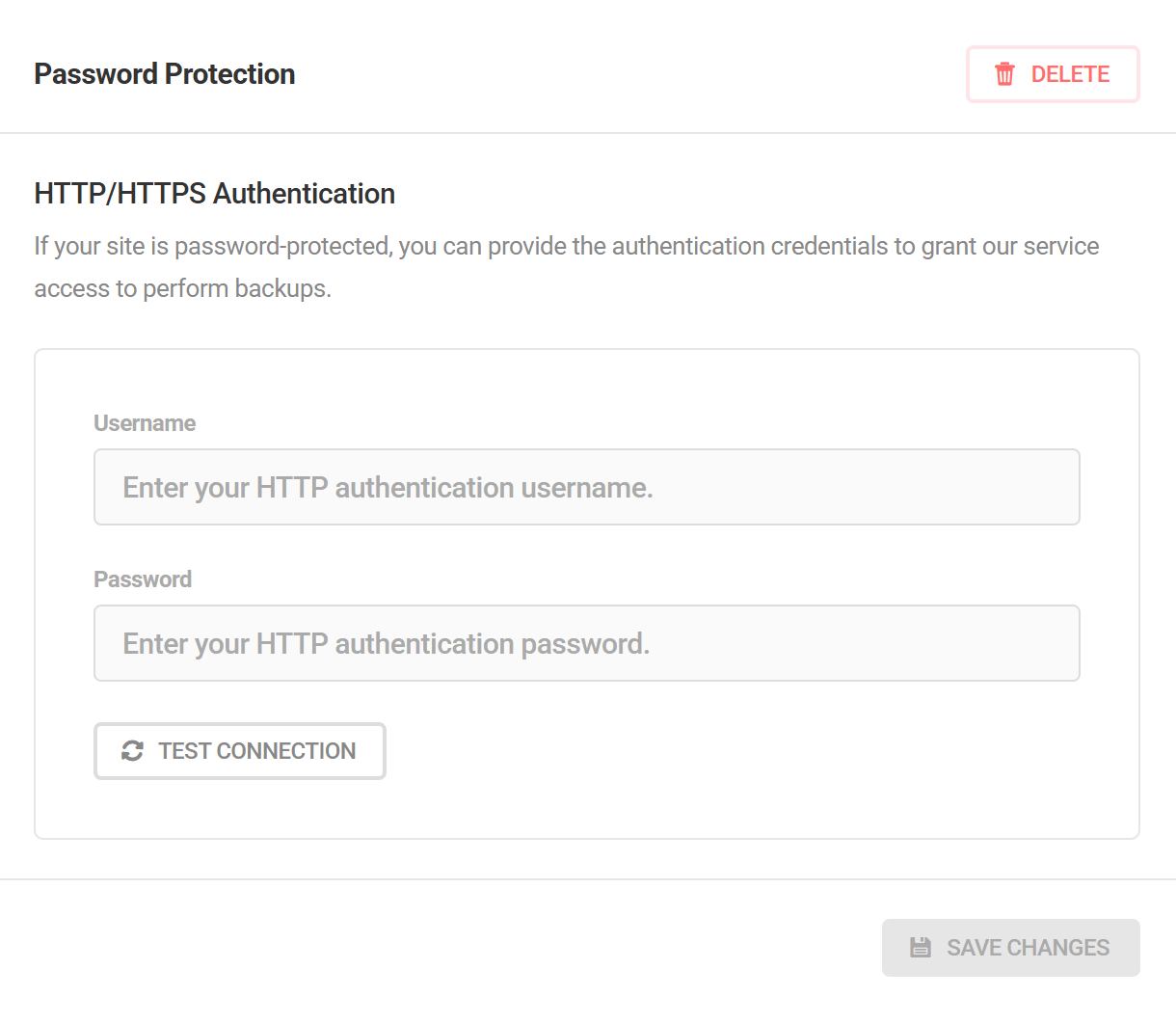 Enter HTTP Auth credentials in Snapshot