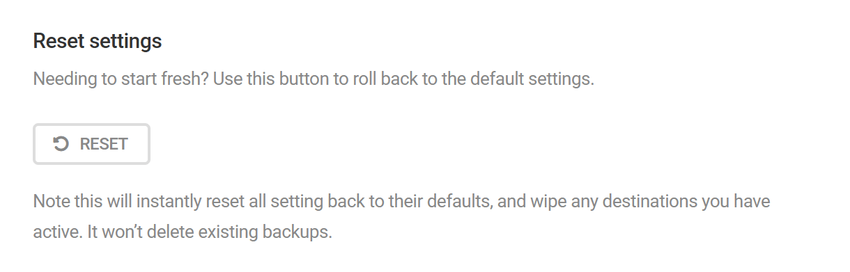 Reset settings in Snapshot